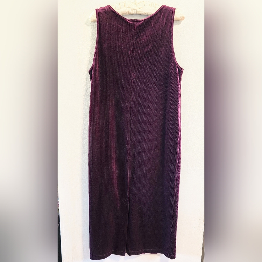 L IVY 90s Velvet Overall Dress Jumper Stripped Velvet Whimsigoth Grunge Layering - Picture 2 of 4